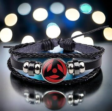 Naruto Itachi Uchiha Mangekyou Sharingan Cosplay Braided Anime Leather Bracelet