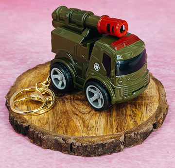 Militey Green Truck With Moveble Belistic Model 2 4Cm With Golden Keyring Keychain