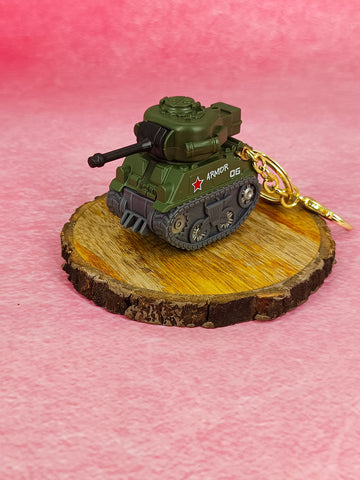 Green Army Militry Miniature Tank Keychain | With Moveble Turret | Golden Keyring |