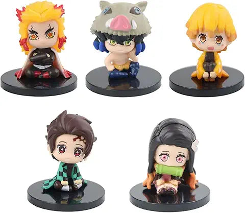 Demon Slayer Chibi Set of 5 Sitting Figures Model C | 6 cm | Anime Collectibles
