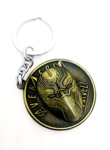 Rotating | Revolving Spinning Black Panther Mask | Golden Metal Keychain