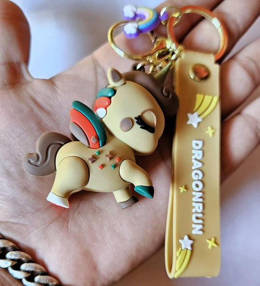 Unicorn Dragon Run Lanyard Keychain | Brown | Premium Keychain | Bag Charm |