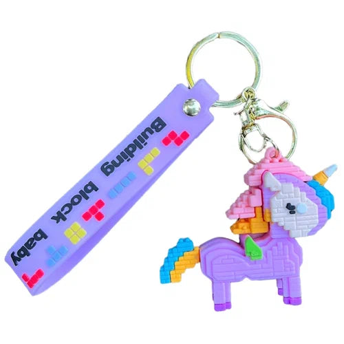 Purple Unicorn Lego Themed Keychain | 3D Lanyard Keychain | Silicone | Premium |