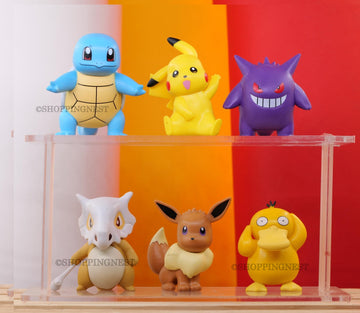 Pokemon | Set Of 6 Self Standing Anime Action Figures | Model C | 8-8.5 Cm |