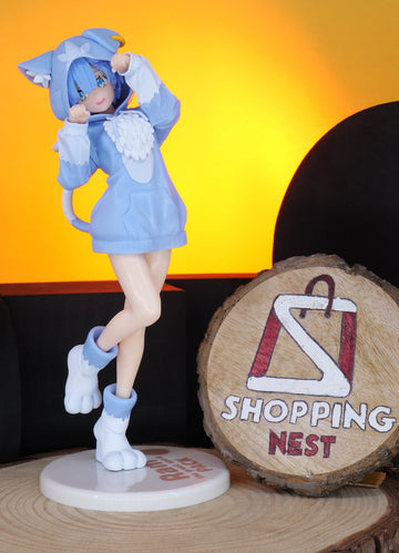 Re:Zero |PVC| Rem BLUE WINTER Cat Version Anime Action Figure 21 cm Collectible