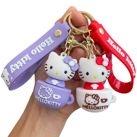Hello Kitty In Cup Purple Lanyard Keychain | Premium Keychain | Silicone |