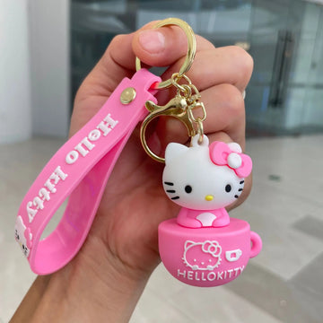 Hello Kitty In Cup Pink Lanyard Keychain | Premium Keychain | Silicone |