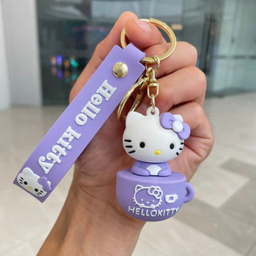 Hello Kitty In Cup Purple Lanyard Keychain | Premium Keychain | Silicone |