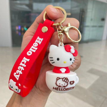 Hello Kitty In Cup Red Lanyard Keychain | Premium Keychain | Silicone |