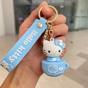 Hello Kitty In Cup Blue Lanyard Keychain | Premium Keychain | Silicone |