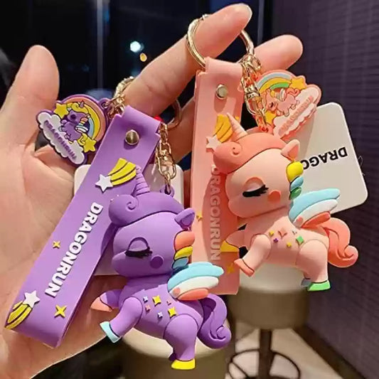 White Sleeping Unicorn DragonRun Keychain | 3D Lanyard Keychain With Charms | Silicone |
