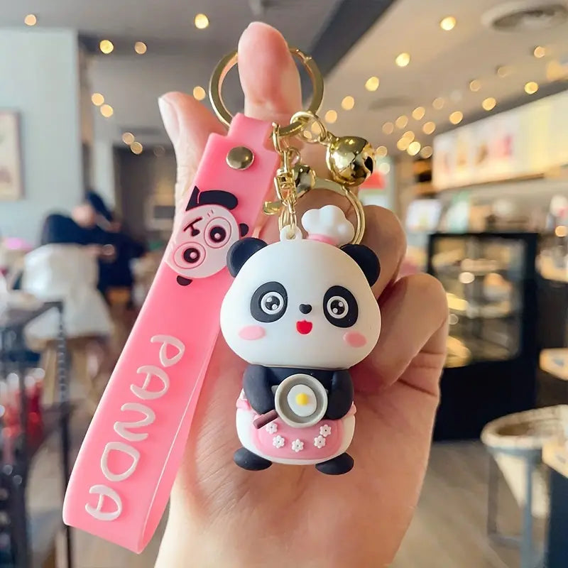 Cute Barista Panda Pink Keychain Premium Lanyard Keychains