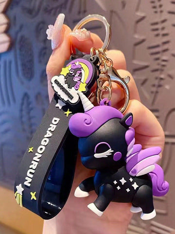 Unicorn Dragon Run Lanyard Keychain | Black | Premium Keychain | Bag Charm |