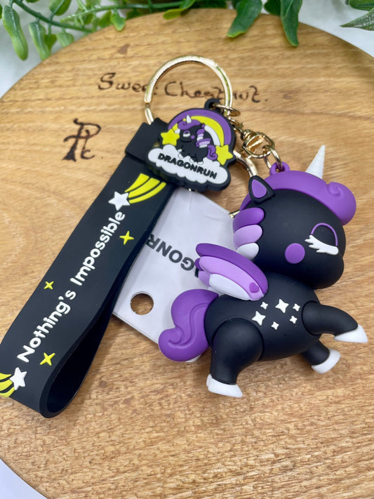 Unicorn Dragon Run Lanyard Keychain | Black | Premium Keychain | Bag Charm |