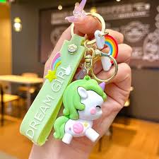 Green Dreamy Unicorn Keychain | Model B | 3D Lanyard Keychain | Silicone | Premium |