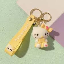 Hello Kitty Yellow Sitting Lanyard Keychain | Premium Keychain | Silicone |