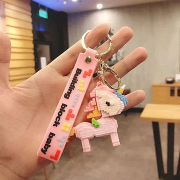 Pink Unicorn Brick Lego | 3D Lanyard Keychain | Silicone