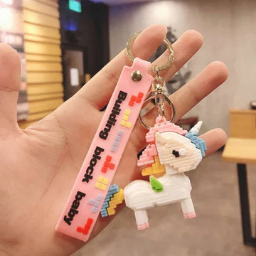 White Unicorn Brick Lego | 3D Lanyard Keychain | Silicone