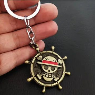 One Piece Anima Manga Ship Steering Wheel Spinning Rotating Golden Keychain