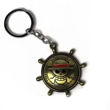 One Piece Rotating Revolving Golden Ship Steering Wheel Metal Keychain Model 2