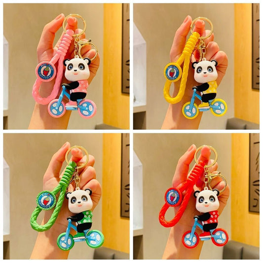 Yellow Panda On Cycle Keychain | 3D Lanyard Keychain | Silicone | Premium |