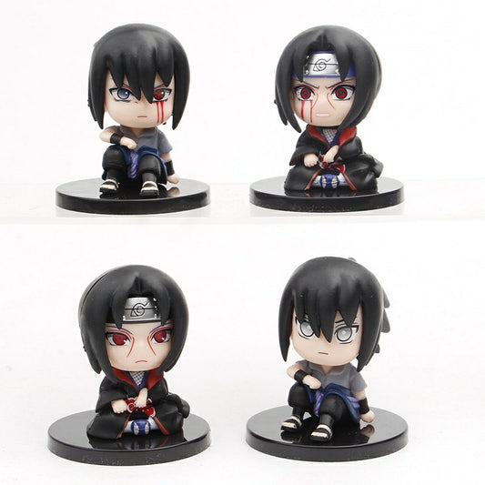 Naruto Anime Sasuke & Itachi Sitting Figurine Set of 4 | PVC Collectible Action Figures by ShoppingNest