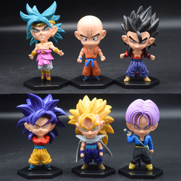 Dragon Ball Z | Set Of 6 Action Figures  Gohan, Krillin, Broly, Gogeta, Goku SS4, Trunks | 13 Cm |