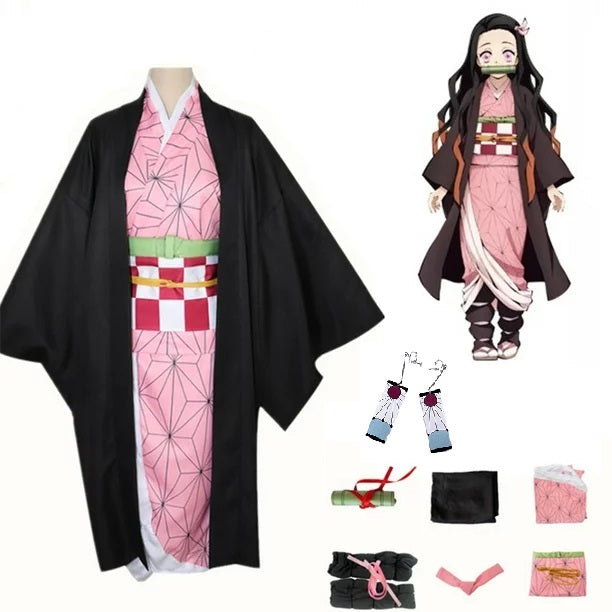 Demon Slayer Nezuko Kamado Cosplay Set Kimono Clothing Uniform Collectible Costume Halloween