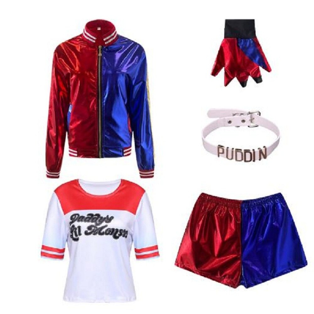Suicide Squad | Harley Quinn Cosplay Costume Full Outfit | Monster T-shirt, Jacket, Pants & Accessories |