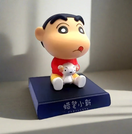 Shinchan With Shiro Bobblehead With Mobile Holder For Cars |14CM|