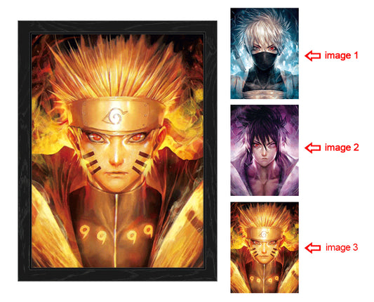 Naruto Sasuke Kakashi Illusion Flip Image, 3D Anime Poster | 40x30 Cms |