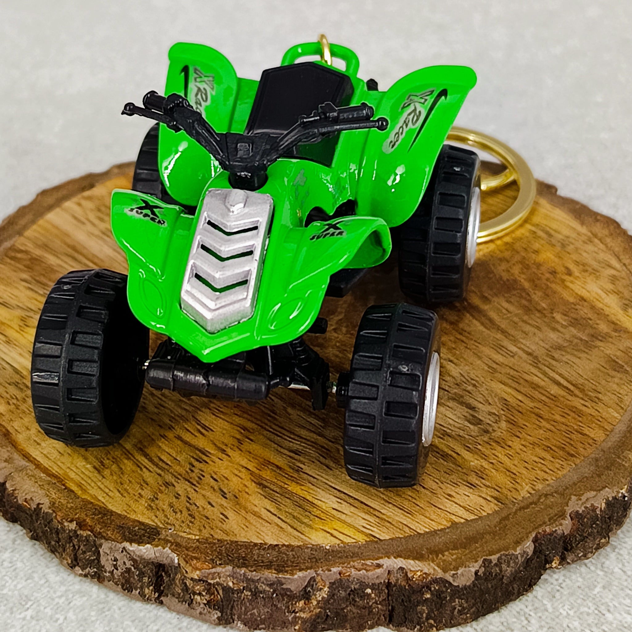 Green Desert Quad Bike Keychain | Miniature Bike | Golden Keyring Keychain |