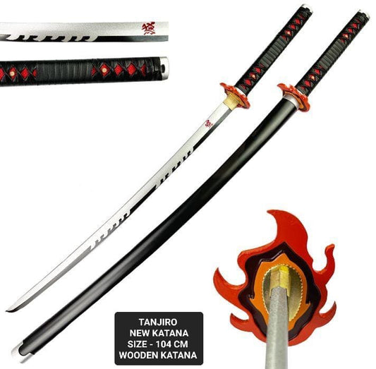 Demon Slayer Tanjiro Kamado Nichirin Flame Wooden Blade Katana for Cosplay Wooden Sword (104 Cms)