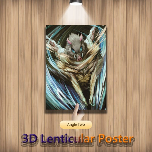 Demon Slayer Tanjiro Inosuke Zenitsu Illusion Flip Image, Hologram Motion Lenticular Anime Poster (40x30 Cms)