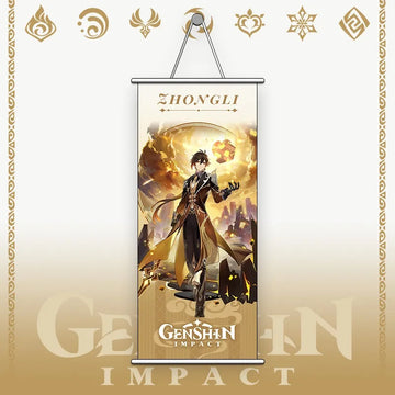 Genshin Impact Zhongli Gaming Anime Wall Hanging Scroll | 70 x 25 Cms |