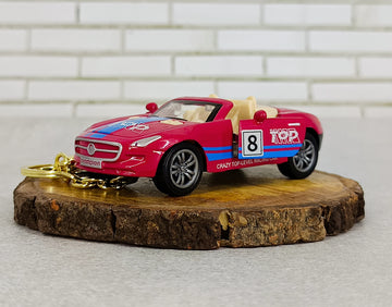 Merecdez Maybach Convertible Rally Keychain | Racing Edition | Red Miniature Car With Golden Keyring Keychain |