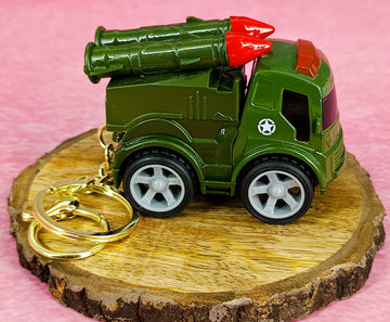Green Military Truck Keychain | Two Ballistic Missiles | With Golden Keyring Keychain |