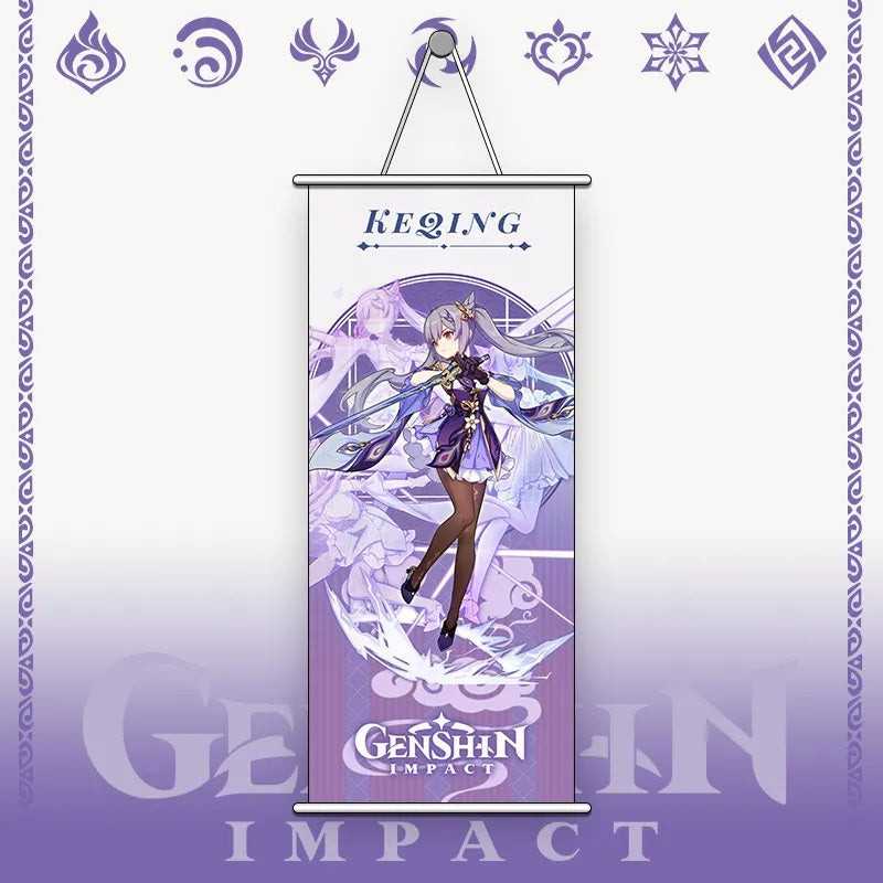 Genshin Impact Keqing Gaming Anime Wall Hanging Scroll | 70 x 25 Cms |