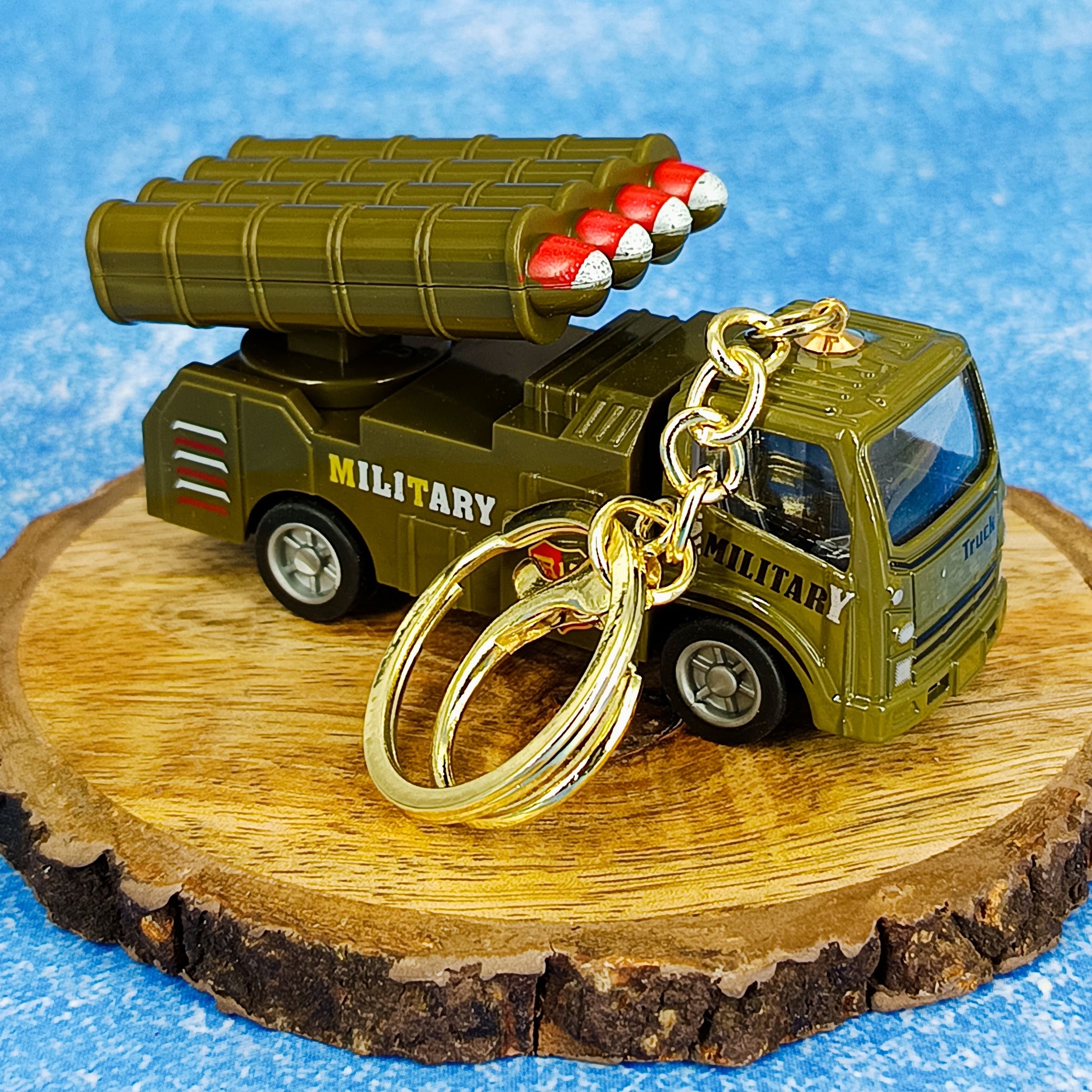 Military Ballistic Missile Truck Keychain | Golden Keyring Keychain | 4 Cms |