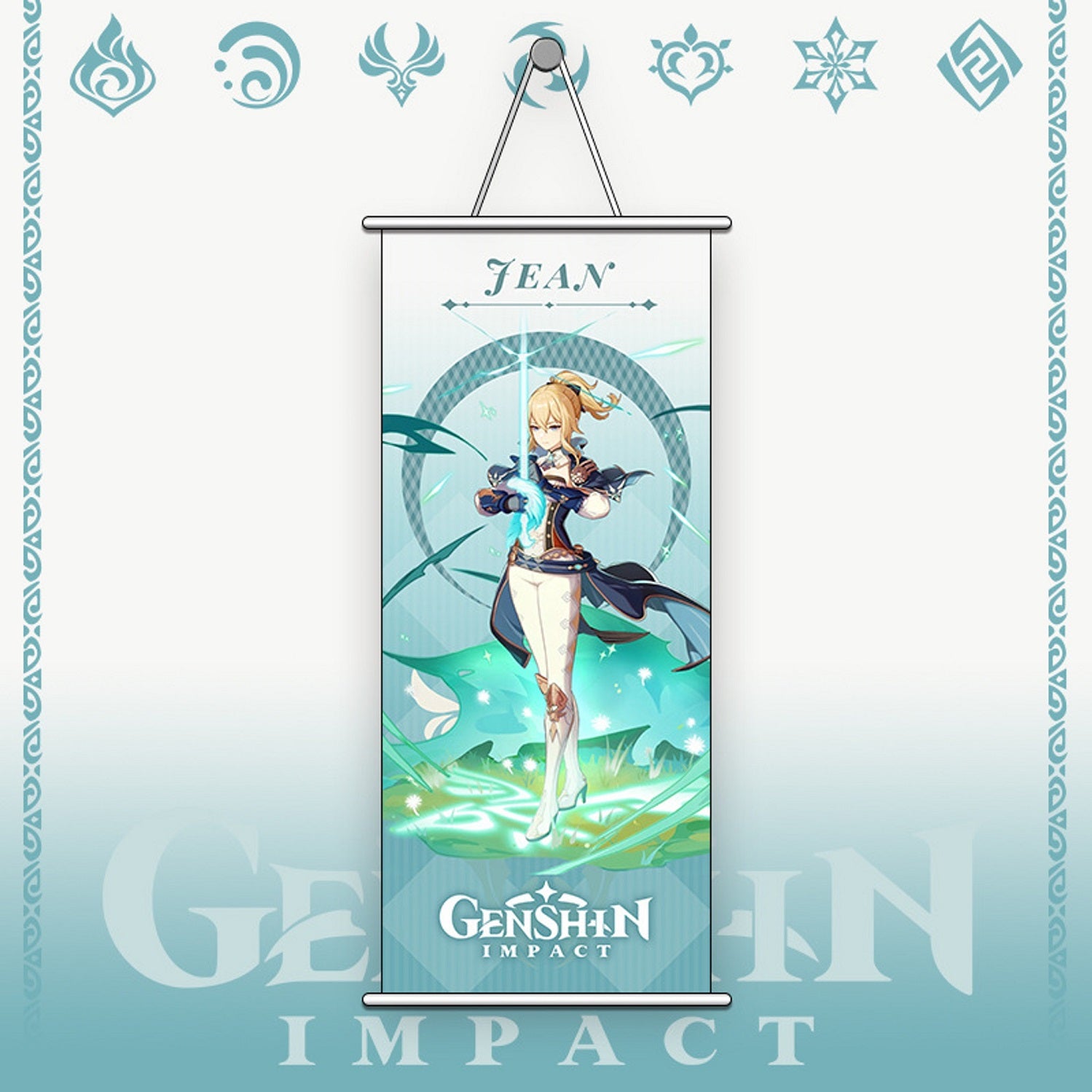 Genshin Impact Jean Gaming Anime Wall Hanging Scroll | 70 x 25 Cms |