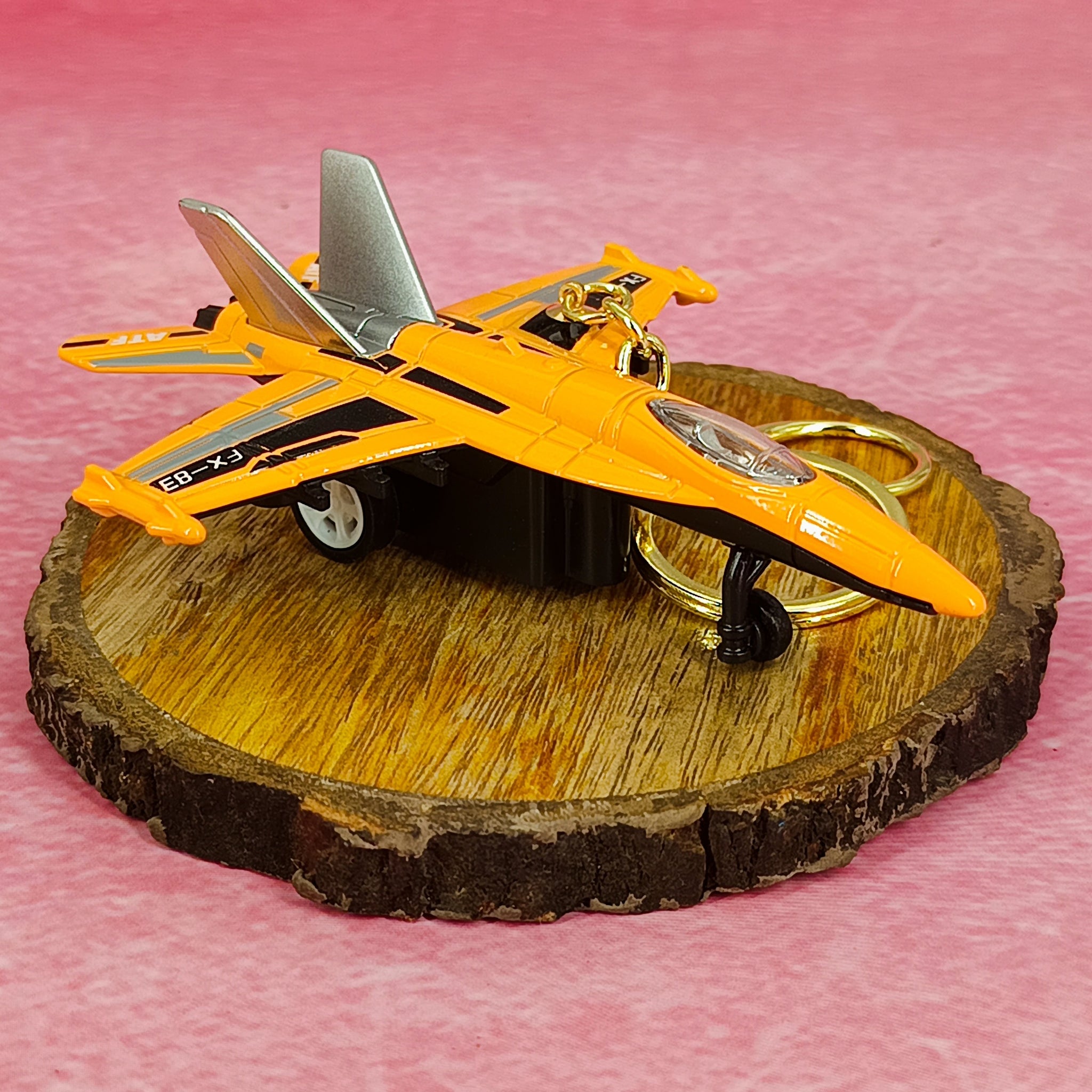 FX-38 Military Yellow Fighter Jet Keychain | Double Moveble Wing | With Golden Keyring|