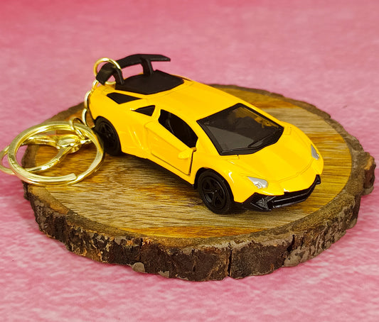 Lamborgini Yellow Miniature Model 4CM With Opened door For Collection With Golden Keychain