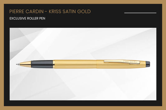PIERRE CARDIN KRISS SATIN GOLD ROLLER PEN | WITH METAL BOX |