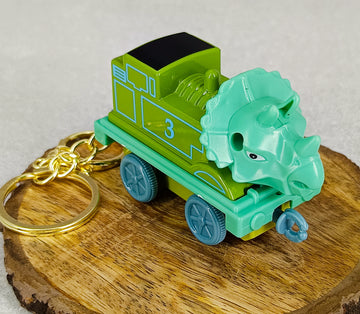 Green Triceratops Keychain | Model 3 | Dino Trains | Golden Keyring Keychain |