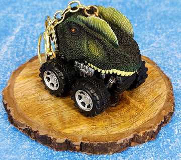 Dilophosaurus Dinosaur Keychain | Pull Back Toy Car | Golden Keyring Keychain |
