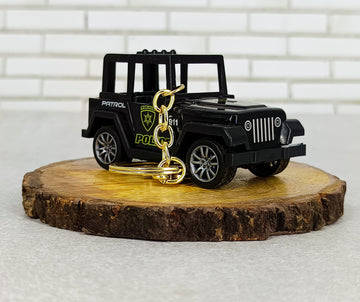 Black Police Jeep 4CM Open Door 4 x4 For Car Collectiable with Golden Keychain