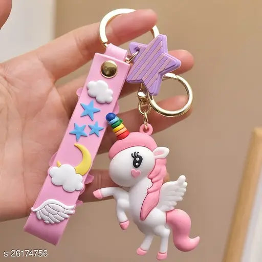 Light Pink Flying Unicorn Keychain | Model A | 3D Lanyard Keychain With Charms | Silicone |