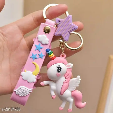 Light Pink Flying Unicorn Keychain | Model A | 3D Lanyard Keychain With Charms | Silicone |
