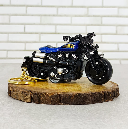 Harley Davidson Real Life Bike Blue 5CM   Miniature Model For Collection With Golden Keychain