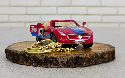 Merecdez Maybach Convertiable Relly 4CM  racing Edition red Miniature Car For Collection With Golden Keyring Keychain